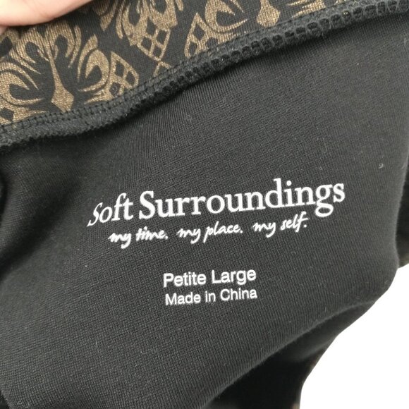 Soft Surroundings Damask Ponte Stretch Pull On Pants Size Petite L Gold Leaf New - Picture 3 of 9